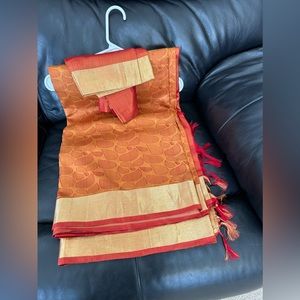 Kanchipuram Soft Silk Saree - Burnt Orange